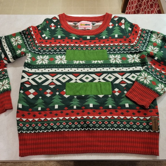 Tipsy Elves Red and Green Festive Corn Hole Sweater Ugly Christmas Sweater - Picture 4 of 8